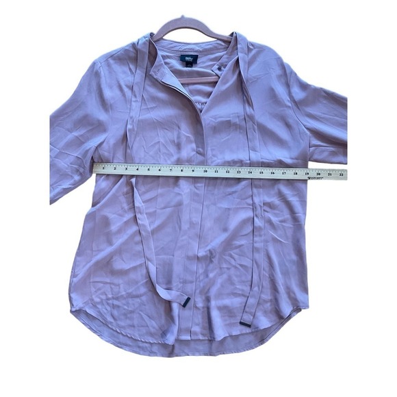 Mossimo Button-Up Top Women's SZ Large Pink Long Sleeve Tie Round Neck Viscose - Picture 4 of 4